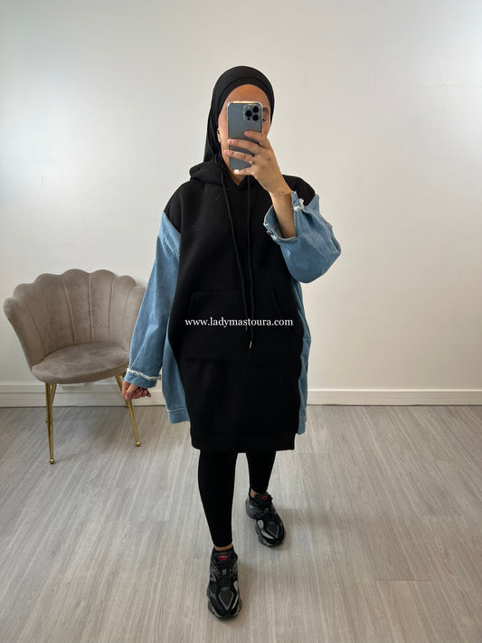 Pull Sweat Oversize Bi-Matière (Noir)