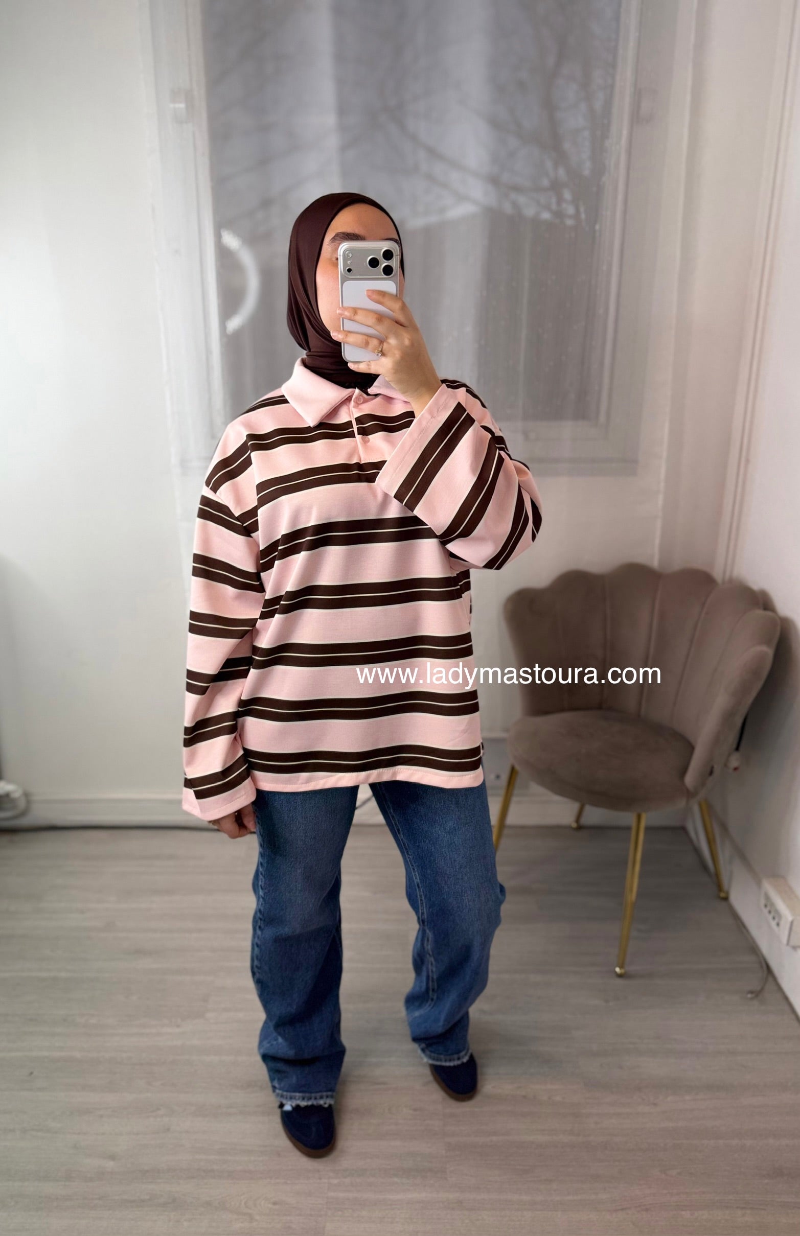 Polo à rayures - Rose