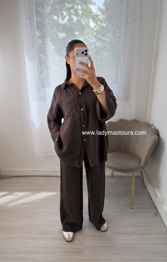 Ensemble 100% lin - Chocolat