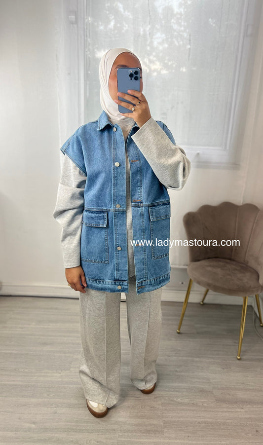 Veste en jean sans manches - Bleue