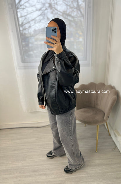 Veste effet cuir grainé - Noire