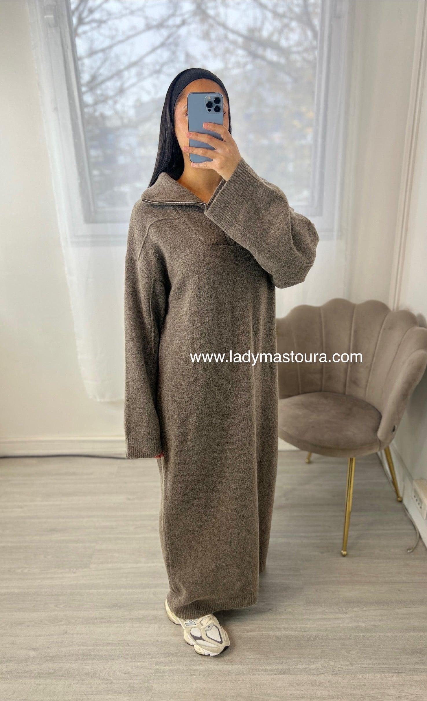 Robe en maille à Zip - Taupe