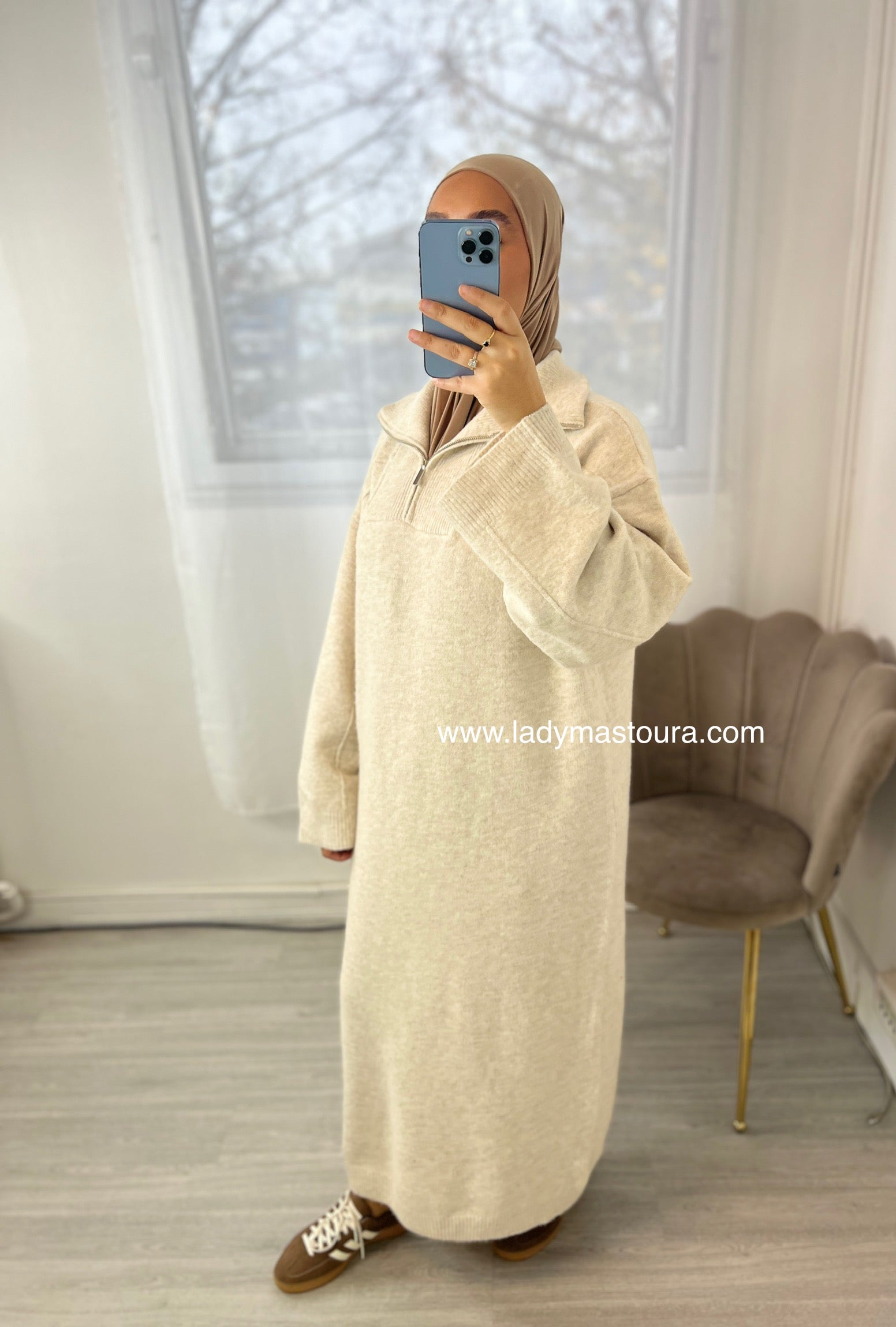 Robe en maille à Zip - Beige