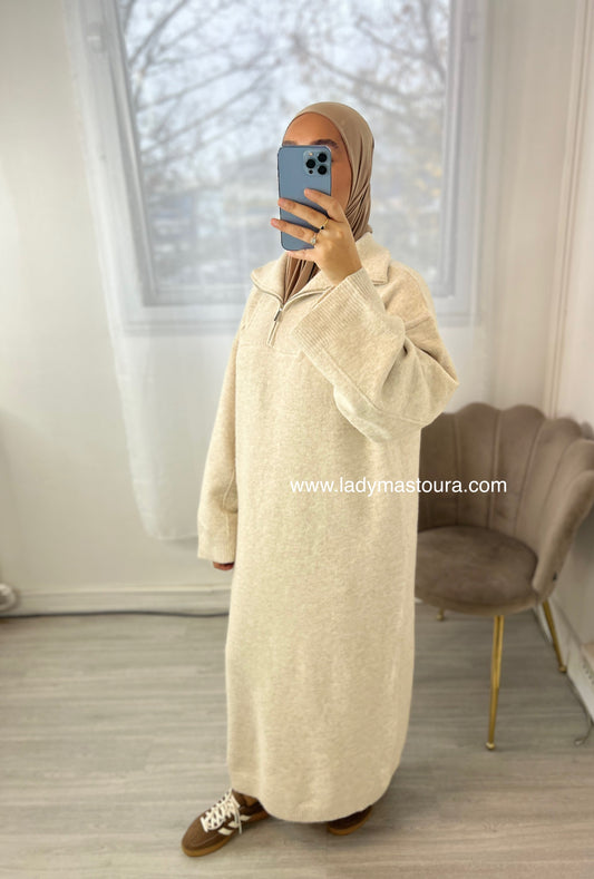 Robe en maille à Zip - Beige