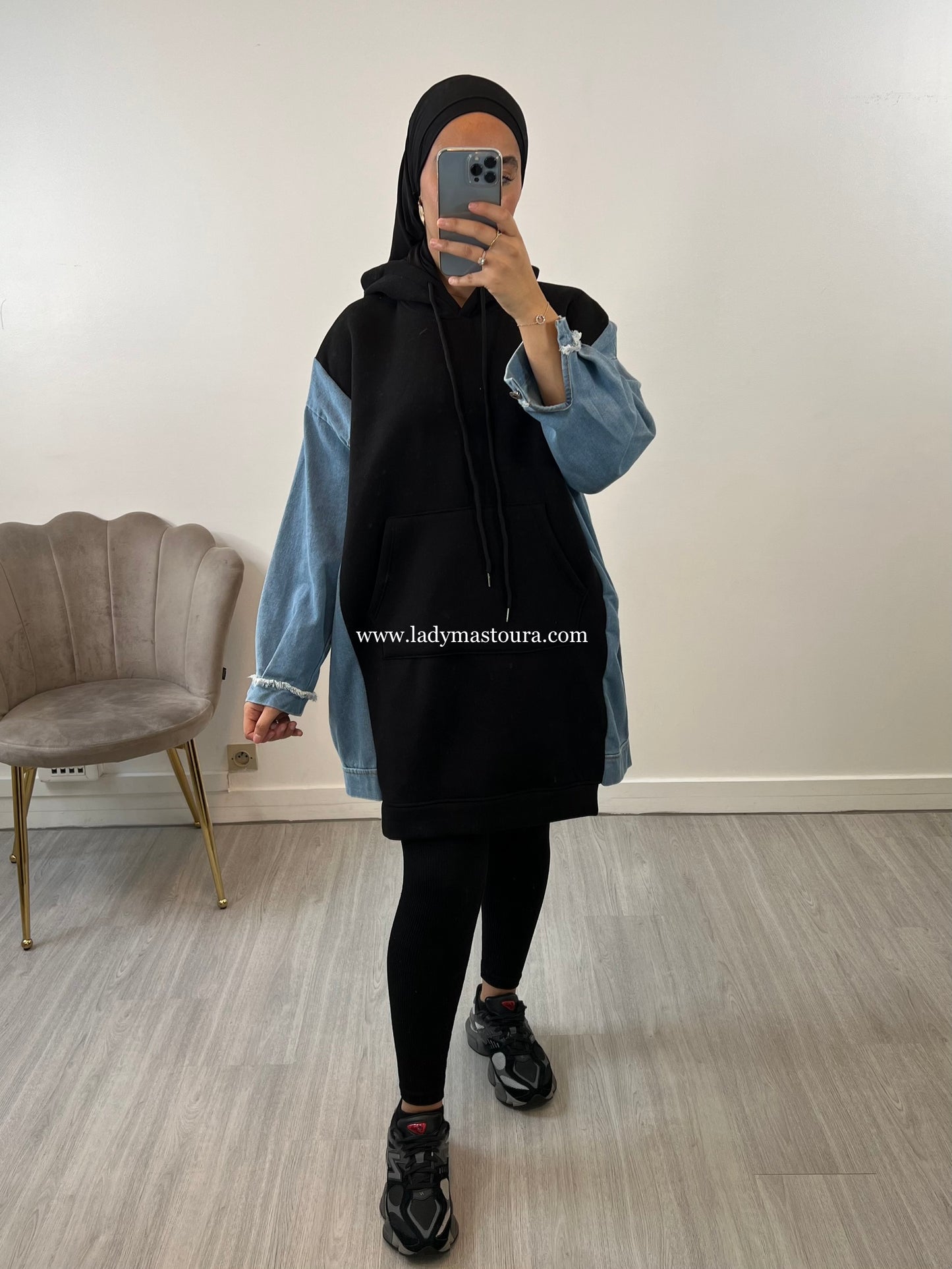 Pull Sweat Oversize Bi-Matière (Noir)