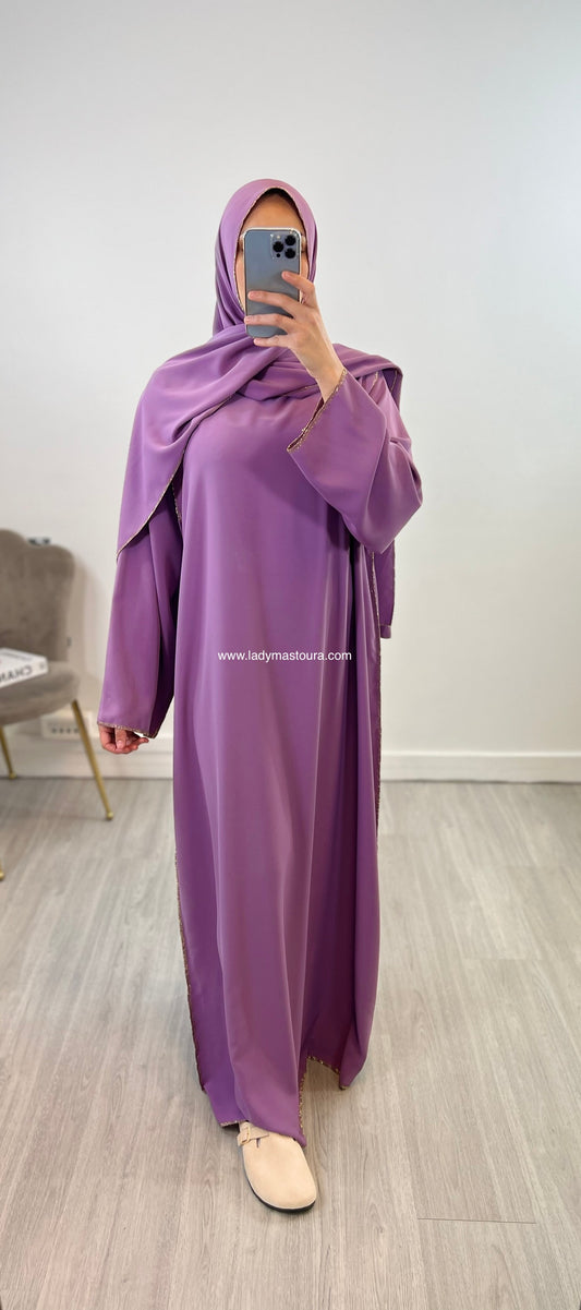 Abaya voile intégré avec liseré - Plusieurs coloris