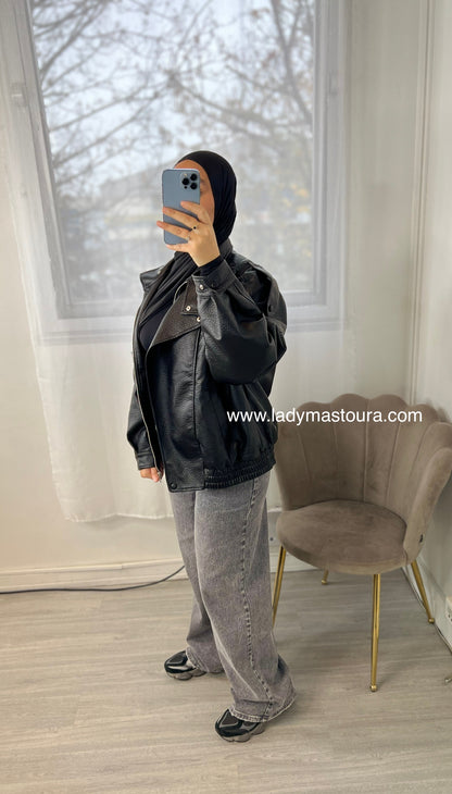 Veste effet cuir grainé - Noire