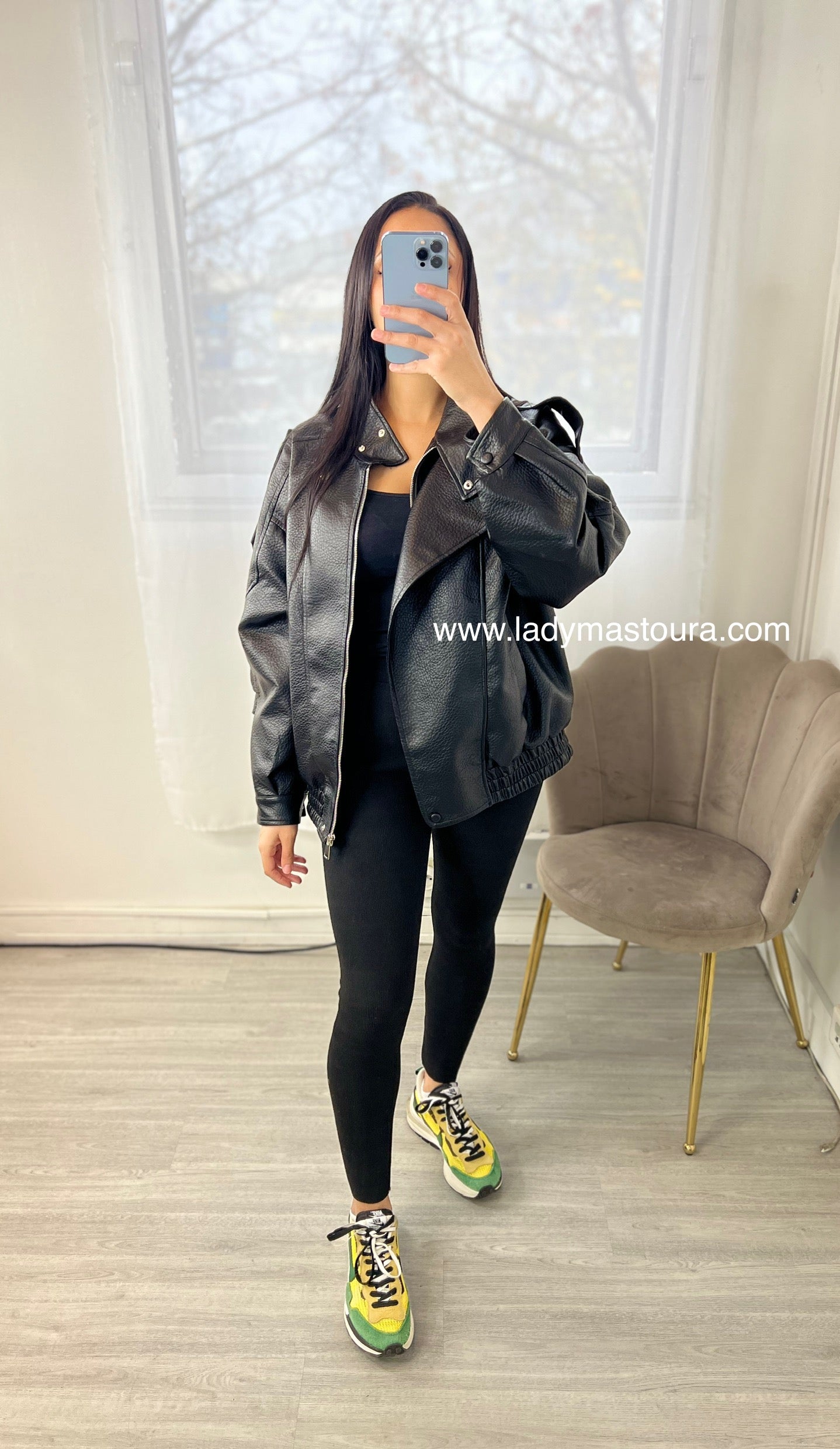 Veste effet cuir grainé - Noire