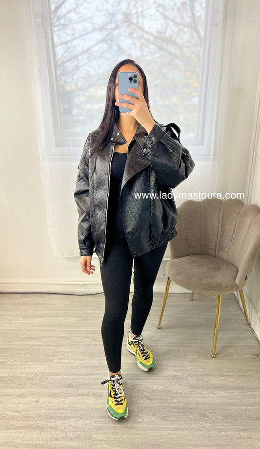 Veste effet cuir grainé - Noire