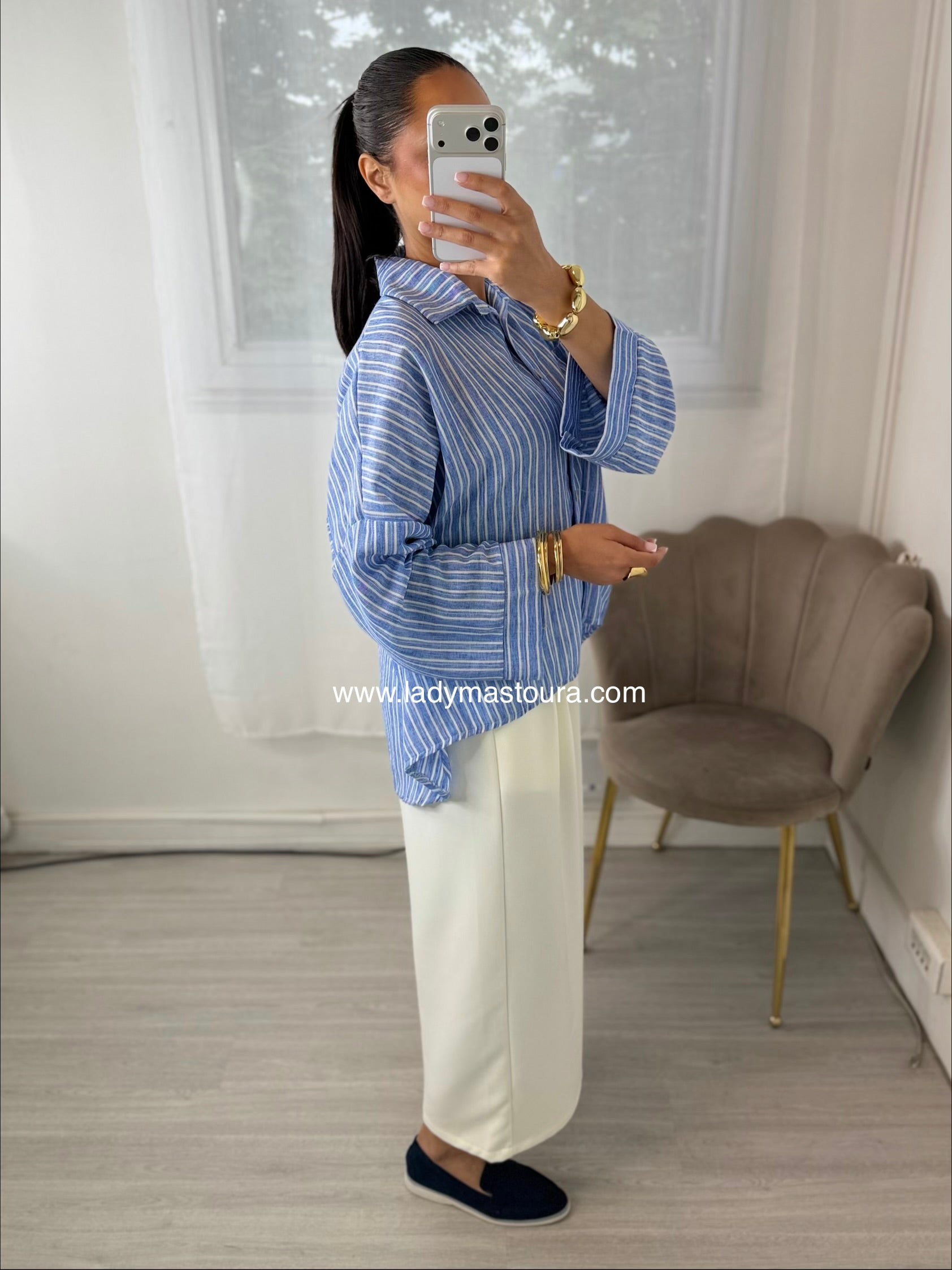 Chemise bleue rayée - effet lin