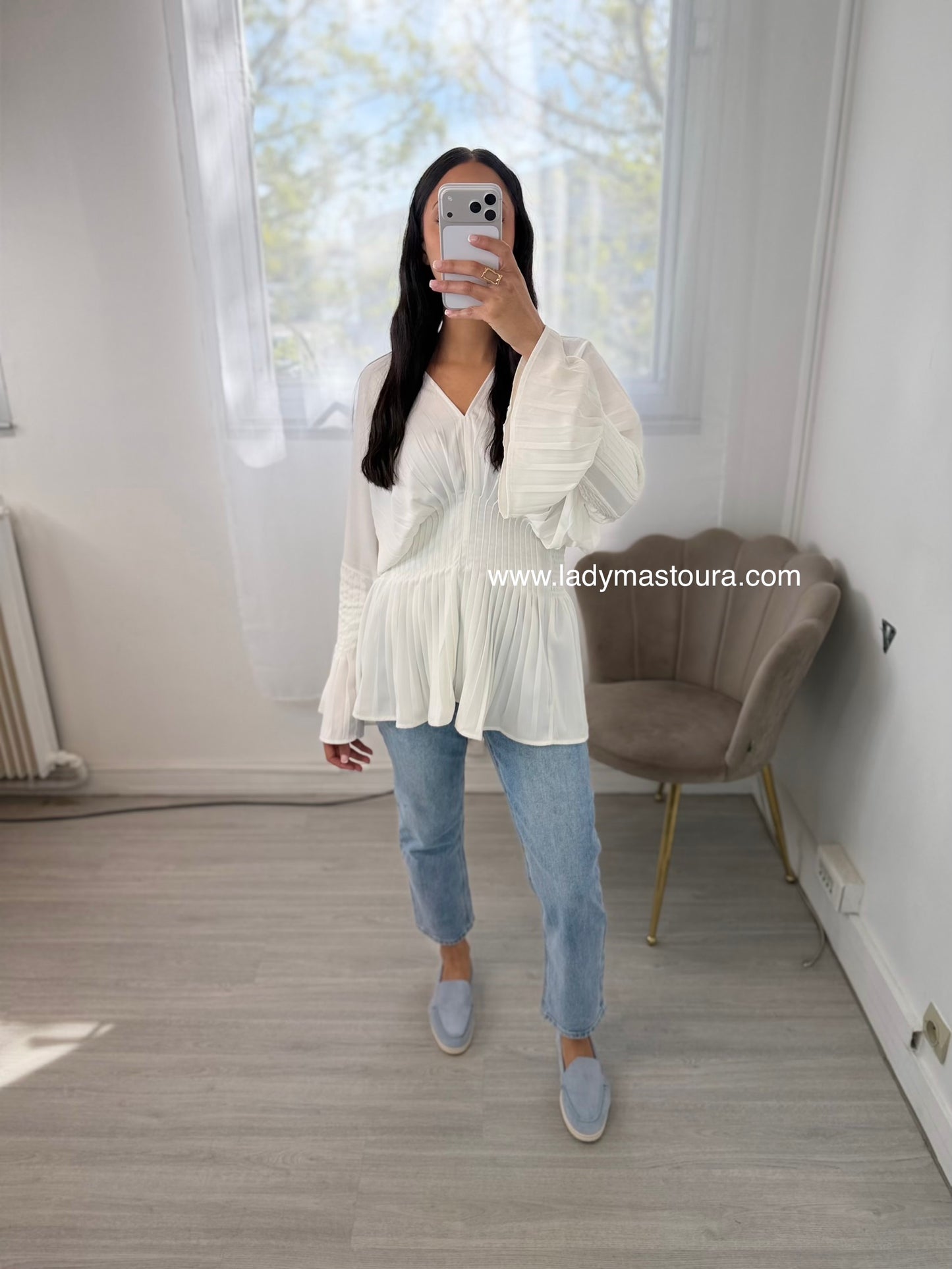 Blouse à volant - Blanche