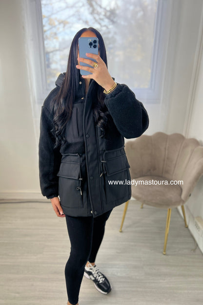 Parka bi-matière à capuche