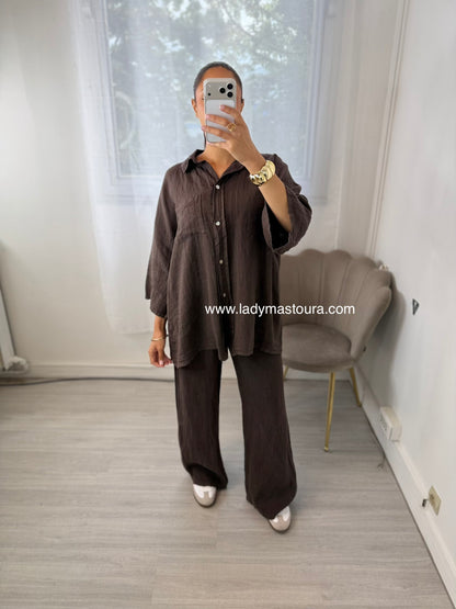 Ensemble 100% lin - Chocolat