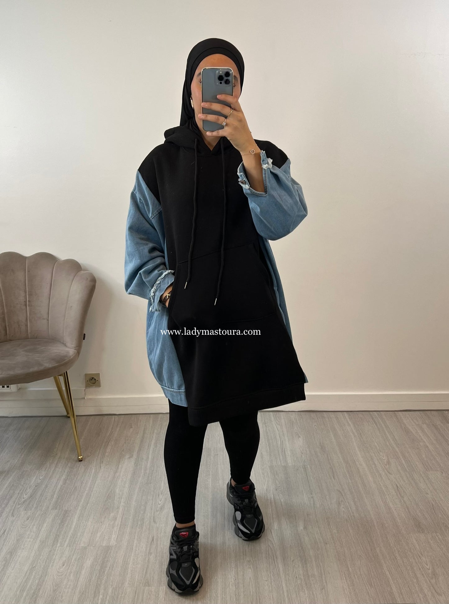 Pull Sweat Oversize Bi-Matière (Noir)