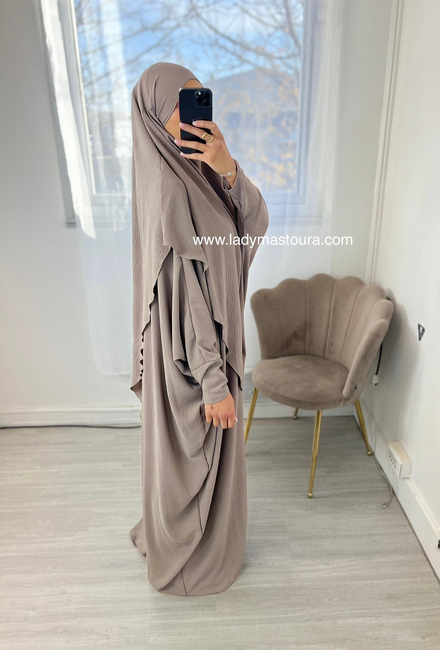 Ensemble Khimar + Abaya en jazz - Taupe