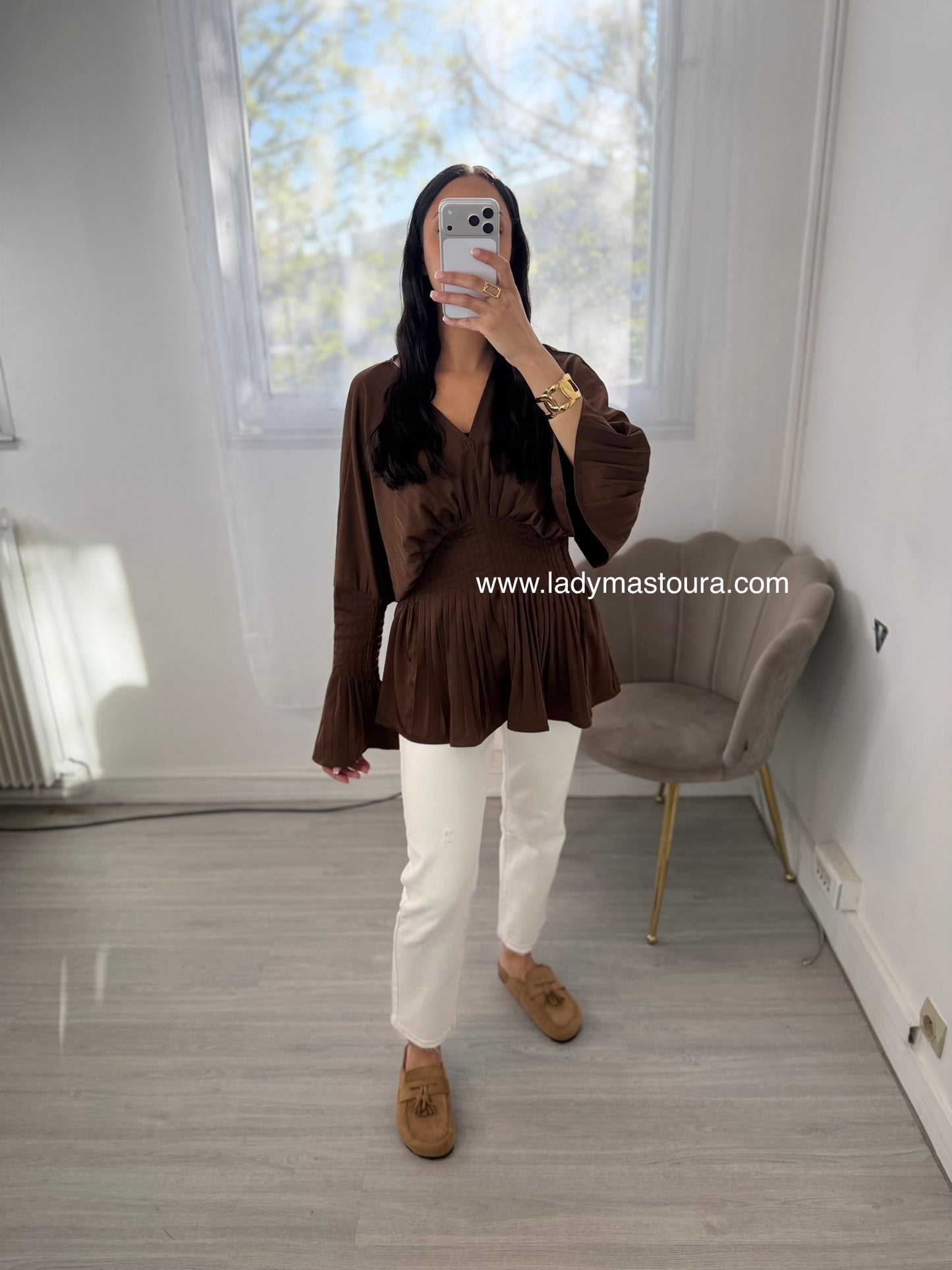 Blouse à volant - Chocolat