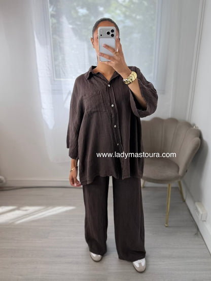 Ensemble 100% lin - Chocolat