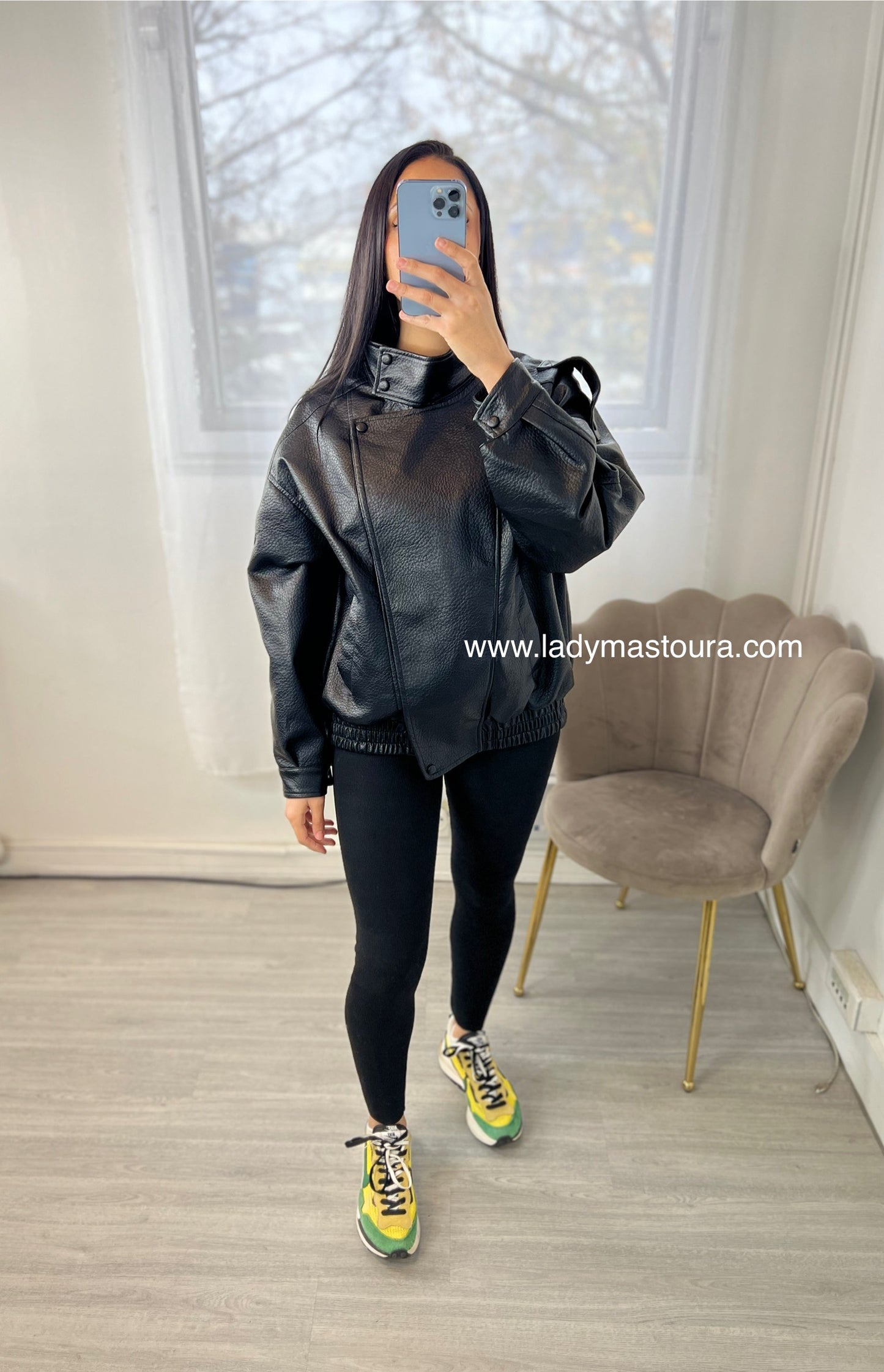 Veste effet cuir grainé - Noire