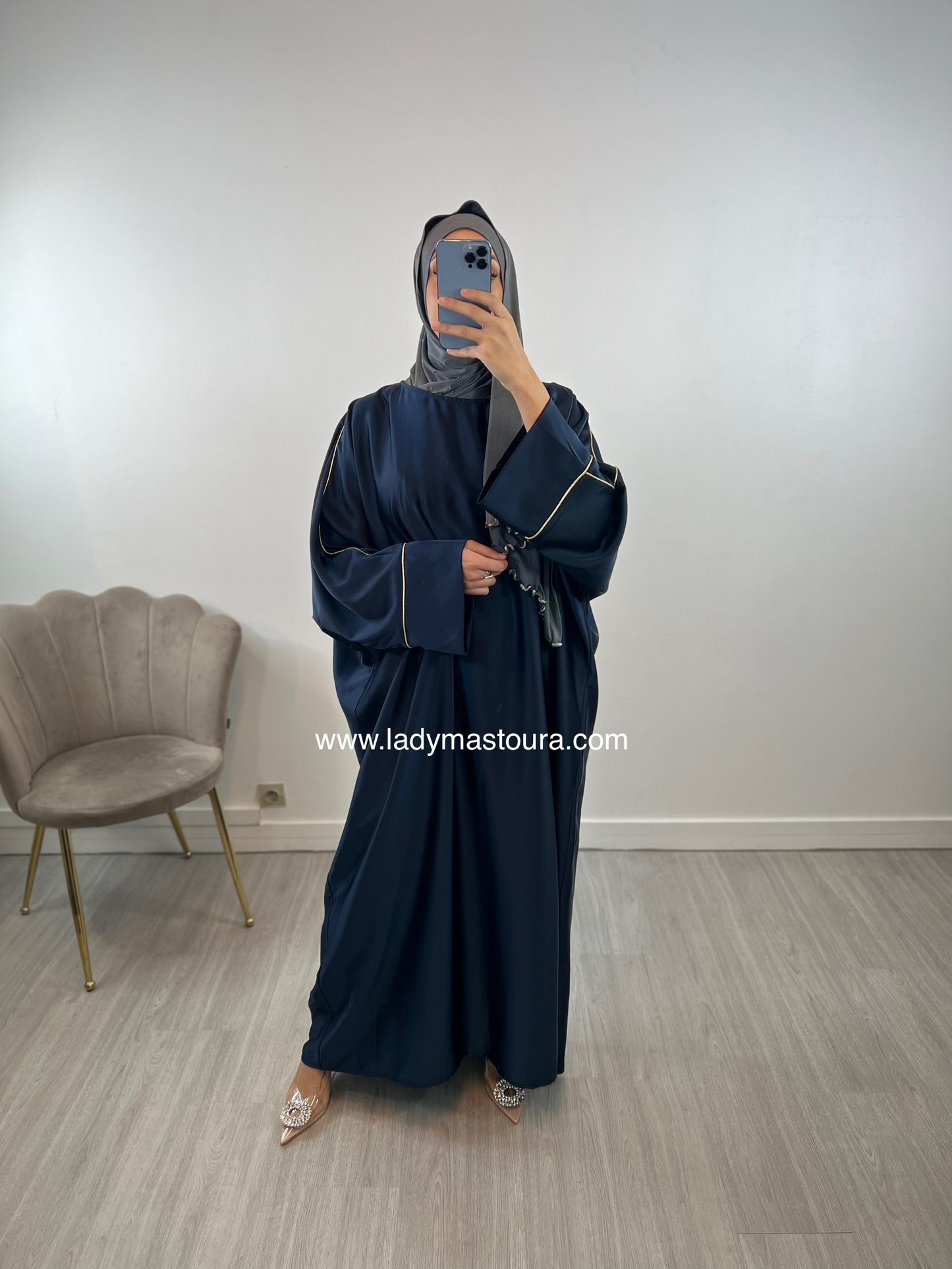 Abaya liseré doré - Bleu marine