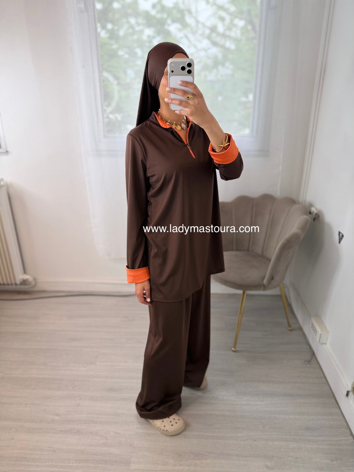 Burkini Zip Bicolore - Chocolat et Orange