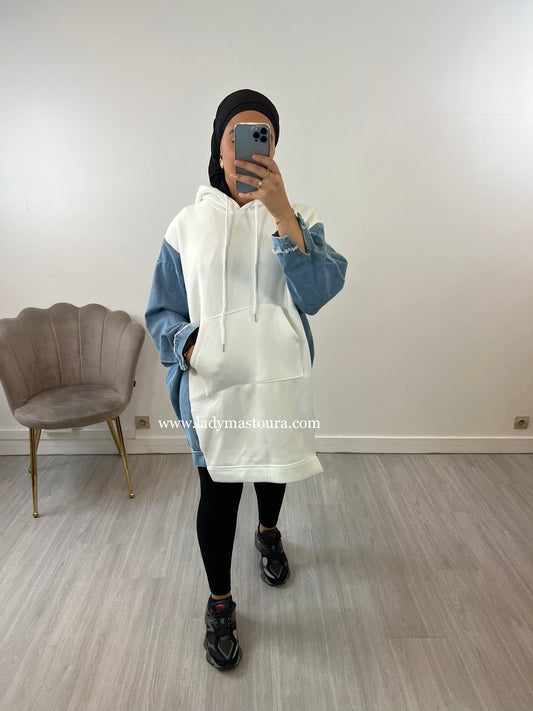 Pull Sweat Oversize Bi-Matière (Blanc)