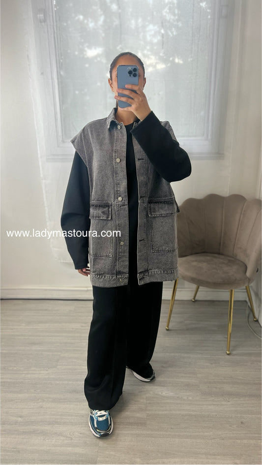 Veste en jean sans manches - Grise
