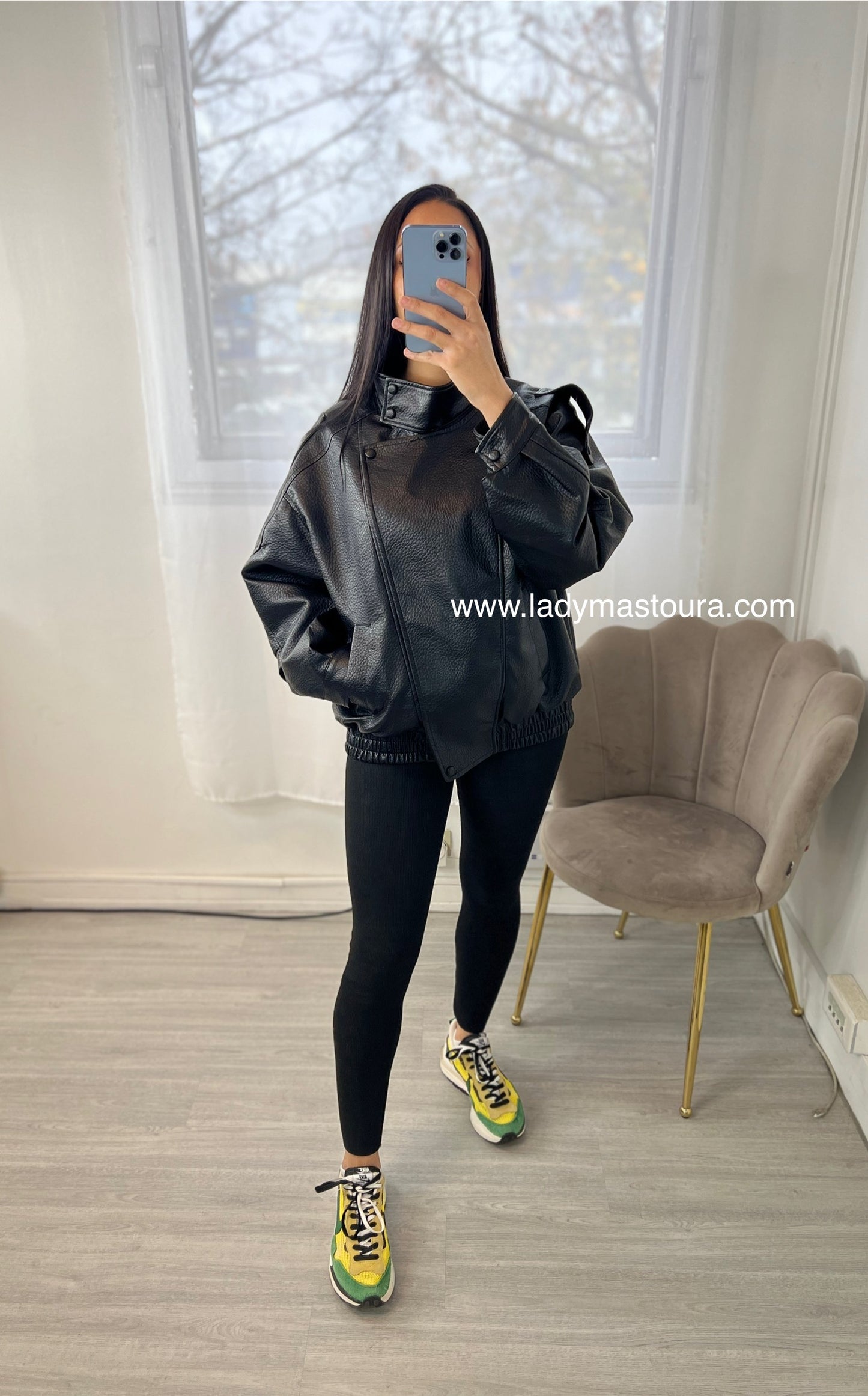 Veste effet cuir grainé - Noire