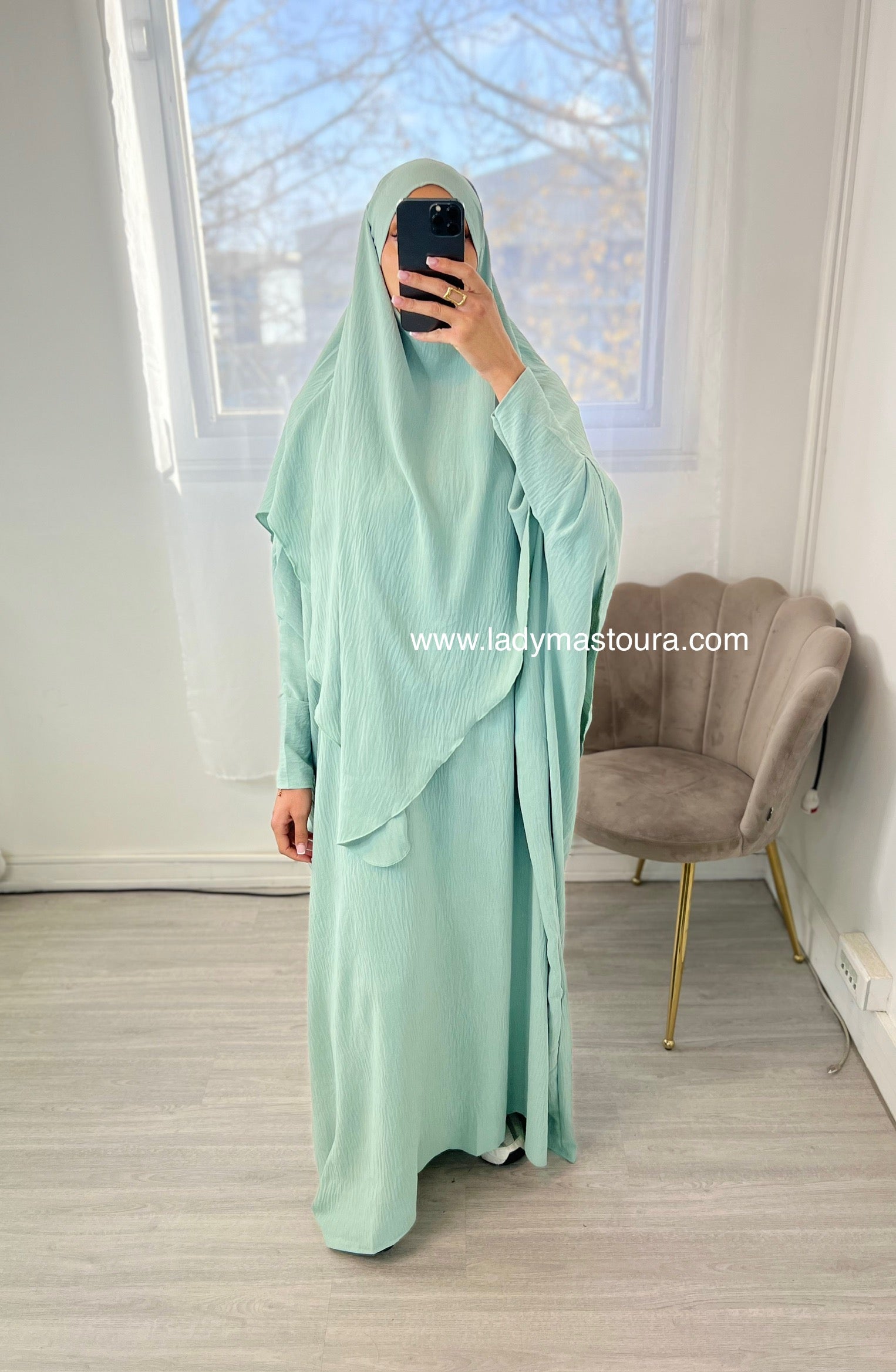 Ensemble Khimar + Abaya en jazz - vert d’eau