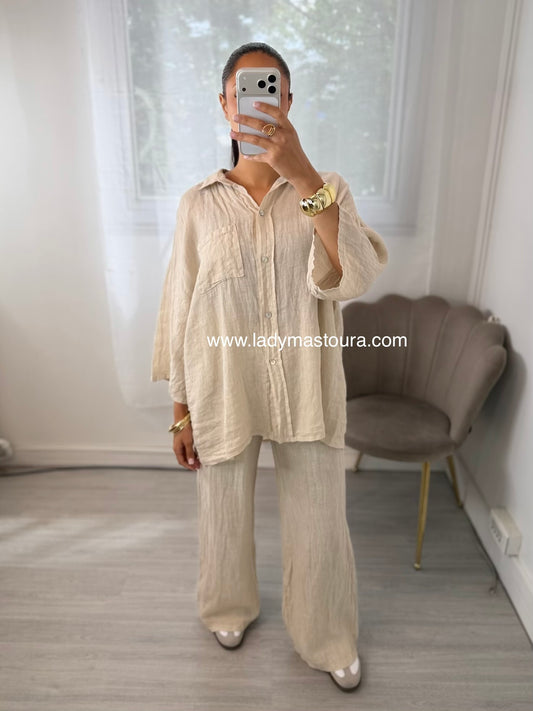 Ensemble 100% lin - Beige