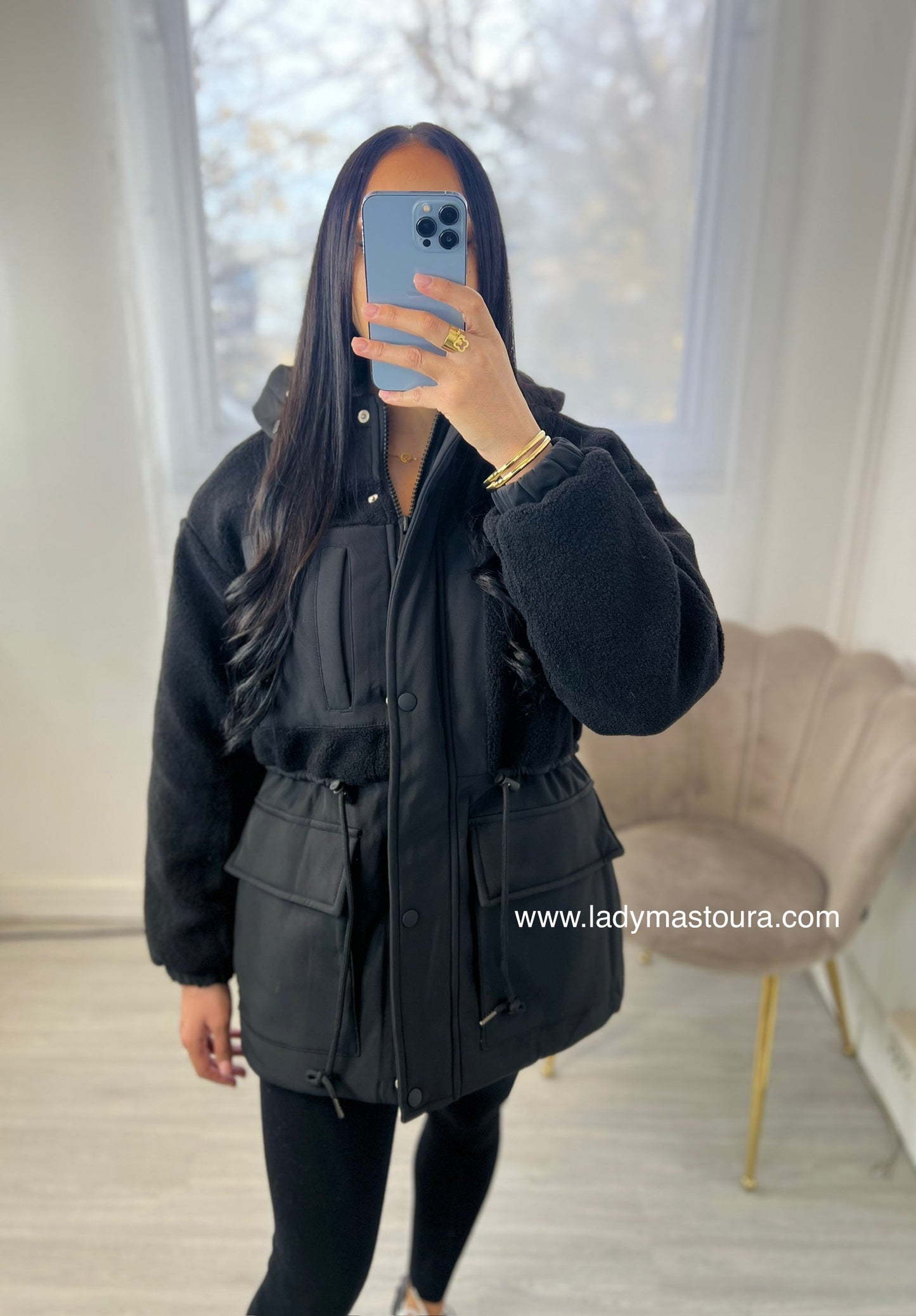 Parka bi-matière à capuche