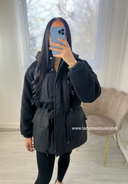 Parka bi-matière à capuche