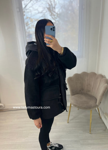 Parka bi-matière à capuche