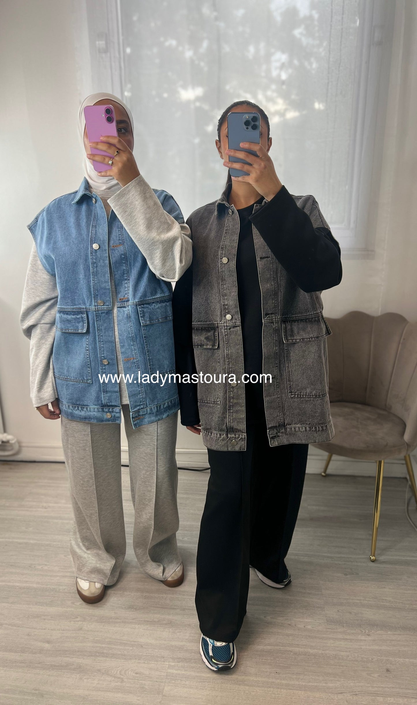 Veste en jean sans manches - Grise