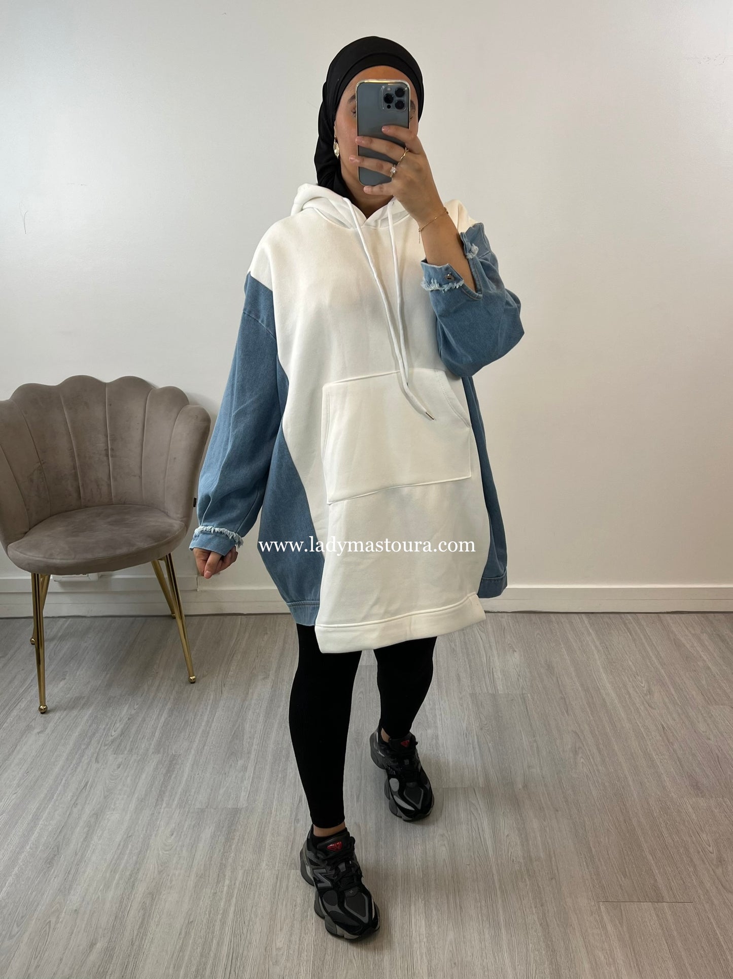 Pull Sweat Oversize Bi-Matière (Blanc)