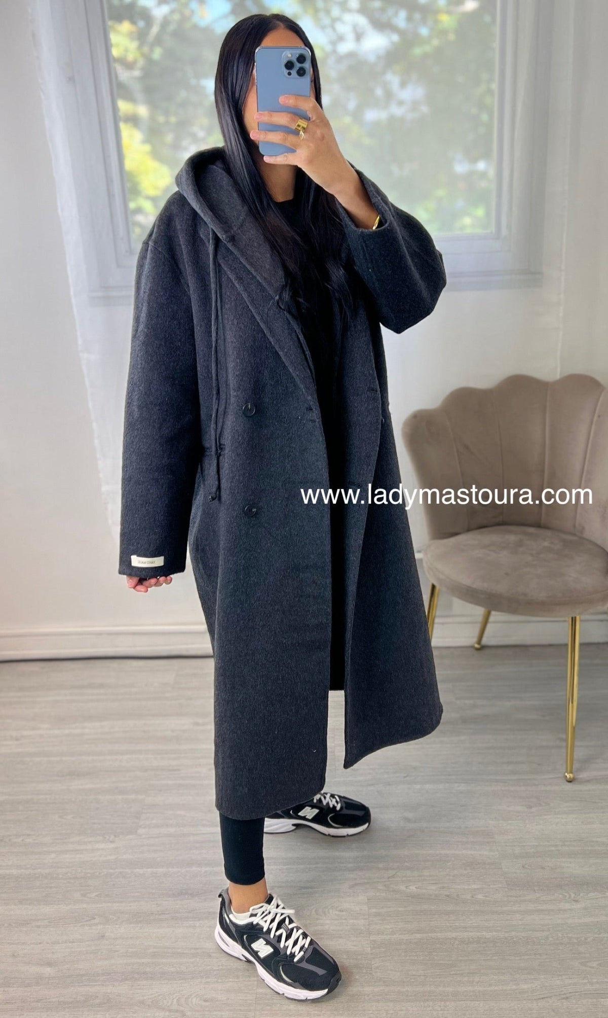 Manteau Laine avec capuche amovible- fait main - Gris