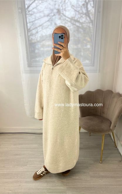 Robe en maille à Zip - Beige