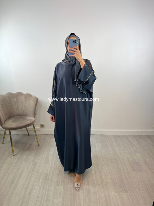 Abaya liseré doré - Gris foncé