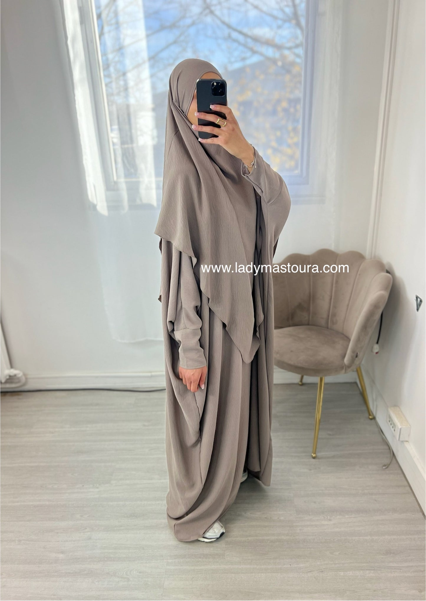 Ensemble Khimar + Abaya en jazz - Taupe