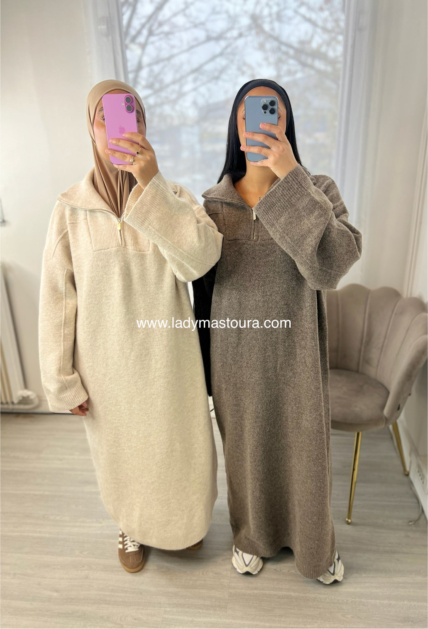 Robe en maille à Zip - Beige