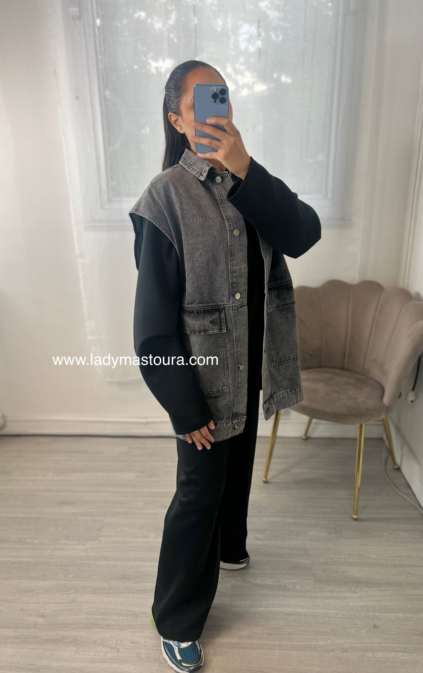 Veste en jean sans manches - Grise
