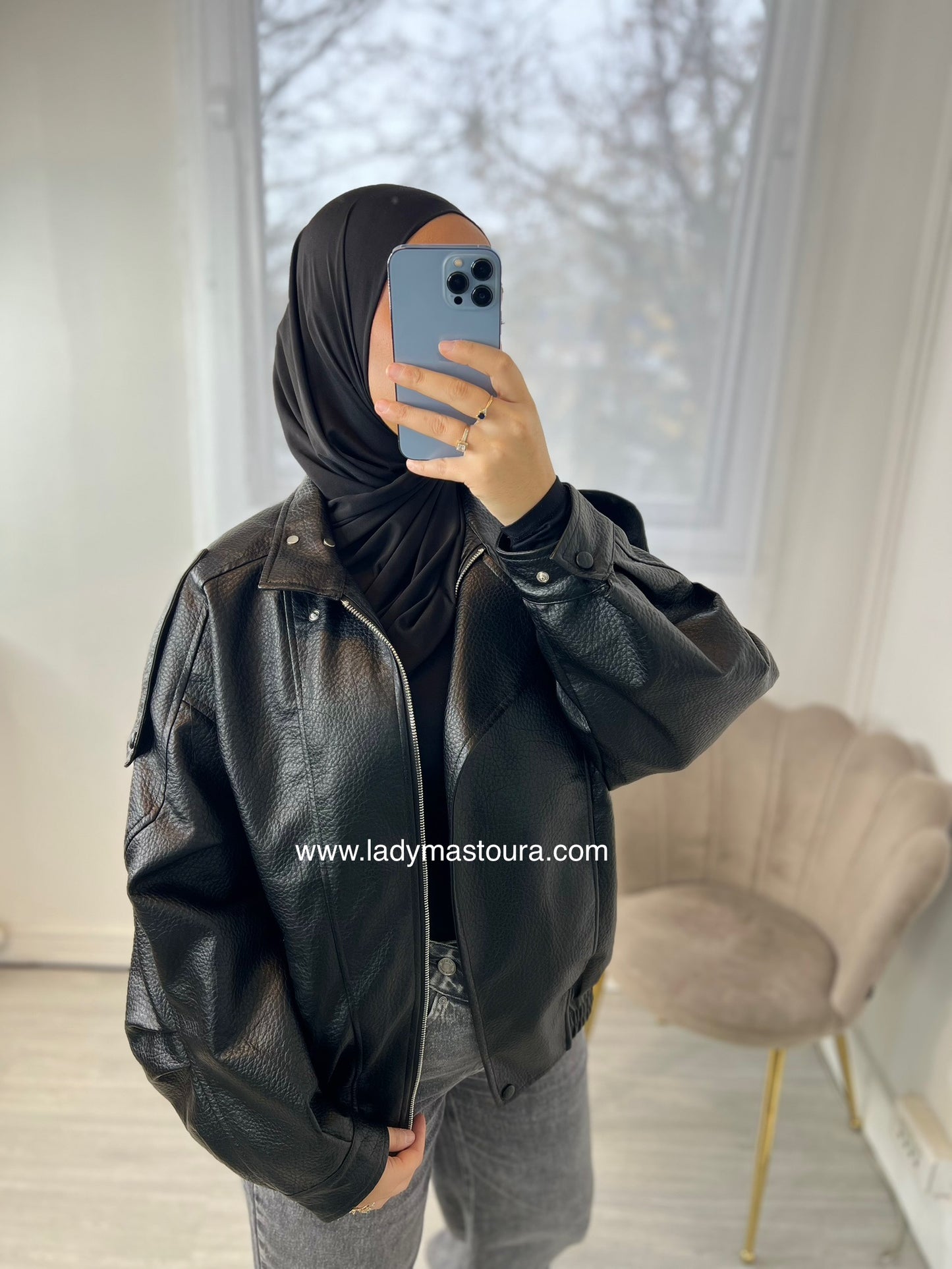 Veste effet cuir grainé - Noire