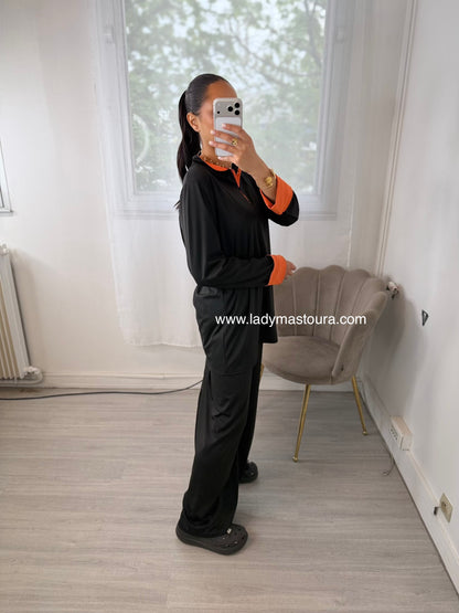 Burkini Zip Bicolore - Noir et Orange