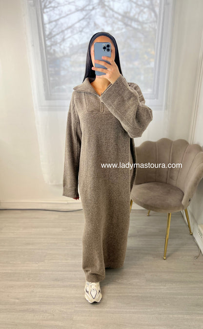 Robe en maille à Zip - Taupe