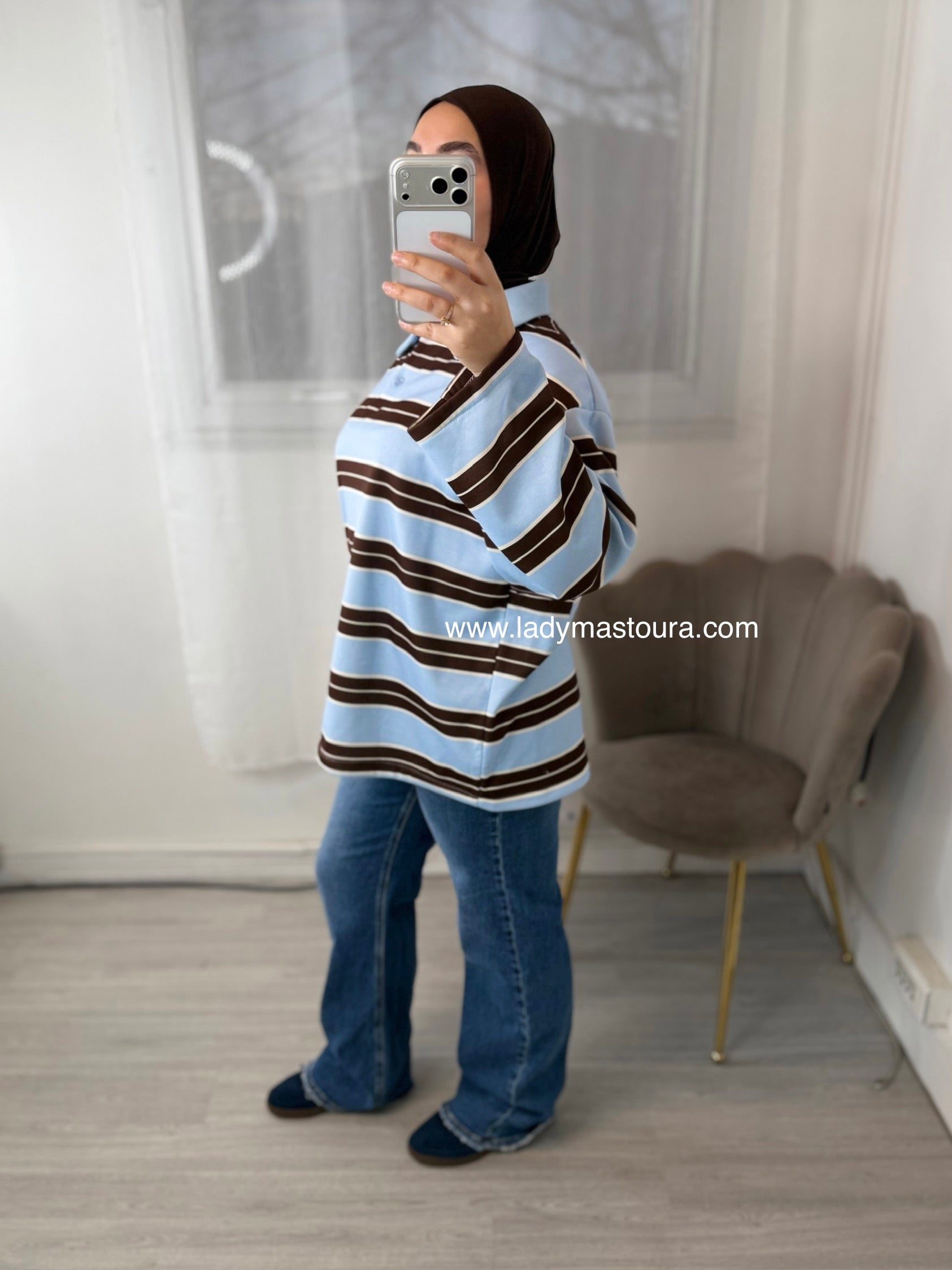 Polo à rayures - Bleu