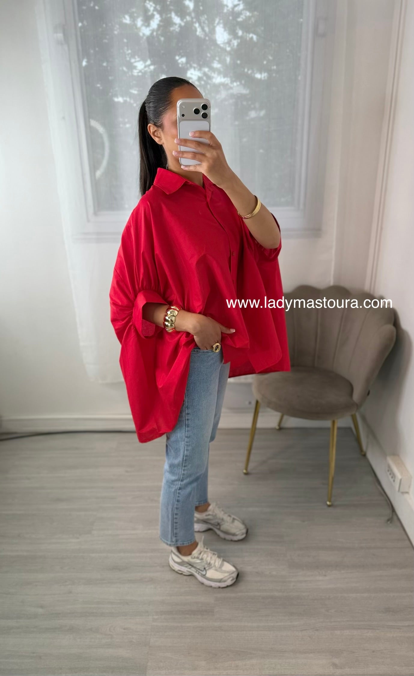 Chemise en popeline - Rouge
